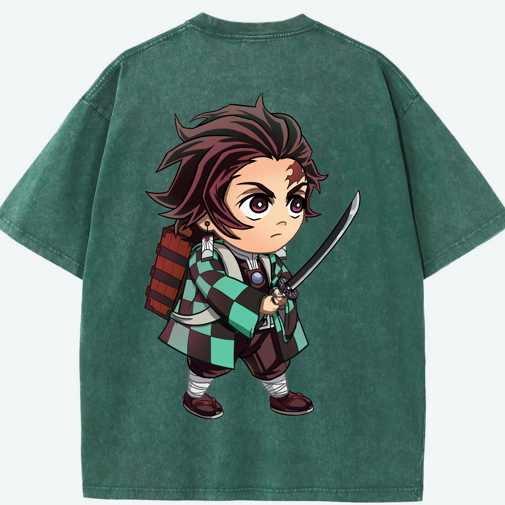 （画像用） 鬼滅の刃 竈門 炭治郎／かまど たんじろう Kamado Tanjirou 綿100% ヴィンテージ風 半袖Tシャツ（背面プリント）